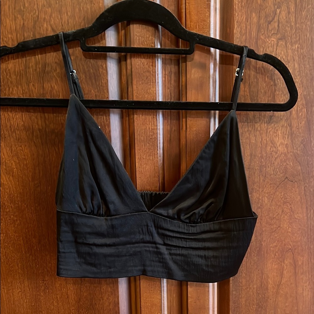 Black Satin Crop top